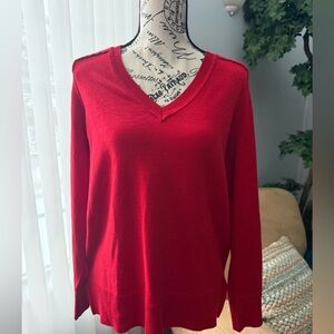 METRIC KNITS Red V-Neck Sweater for Women, size L